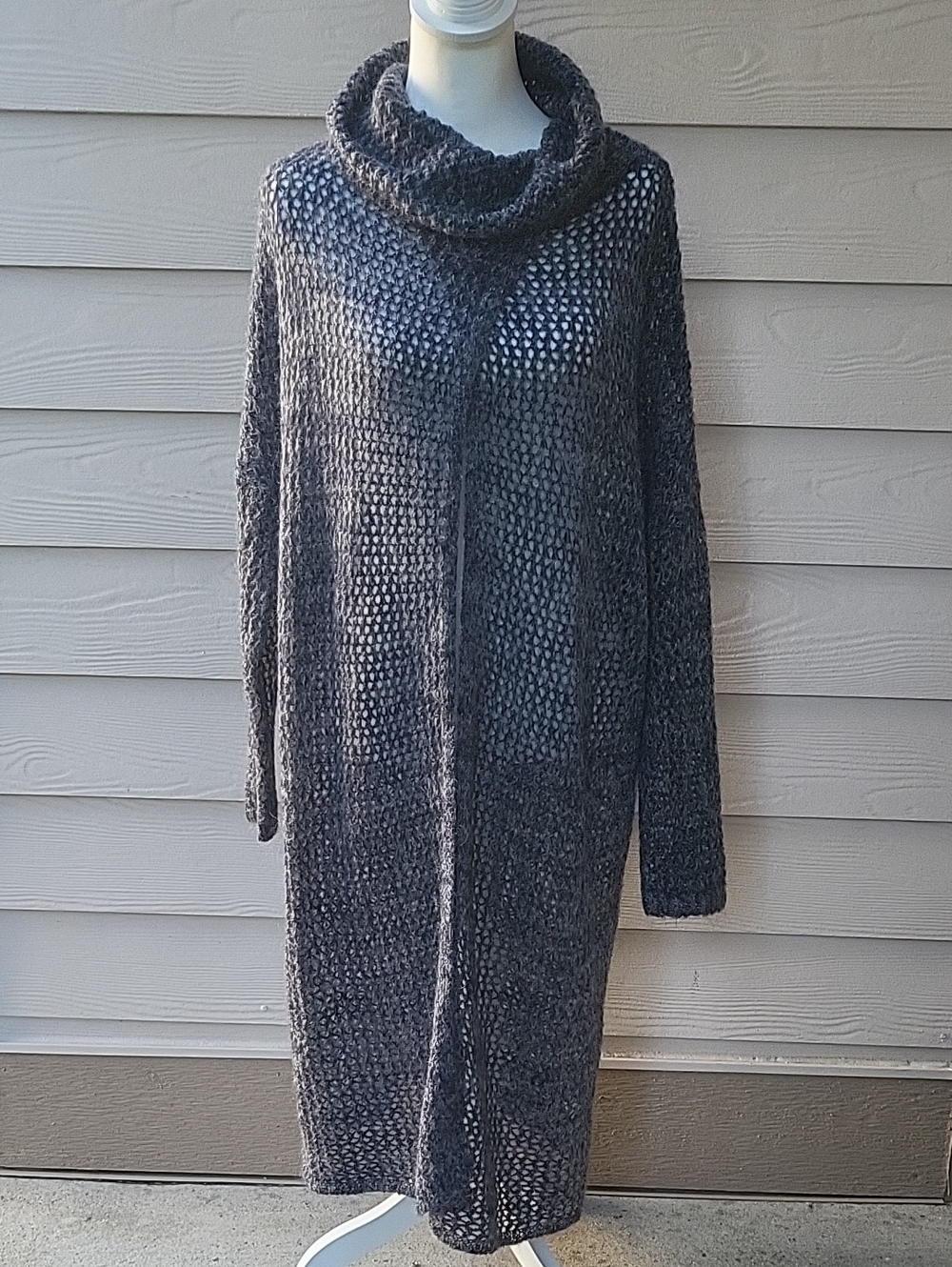 Kerisma Dark Gray Open Knit Cowl Neck Sweater M/L Mohair Wool